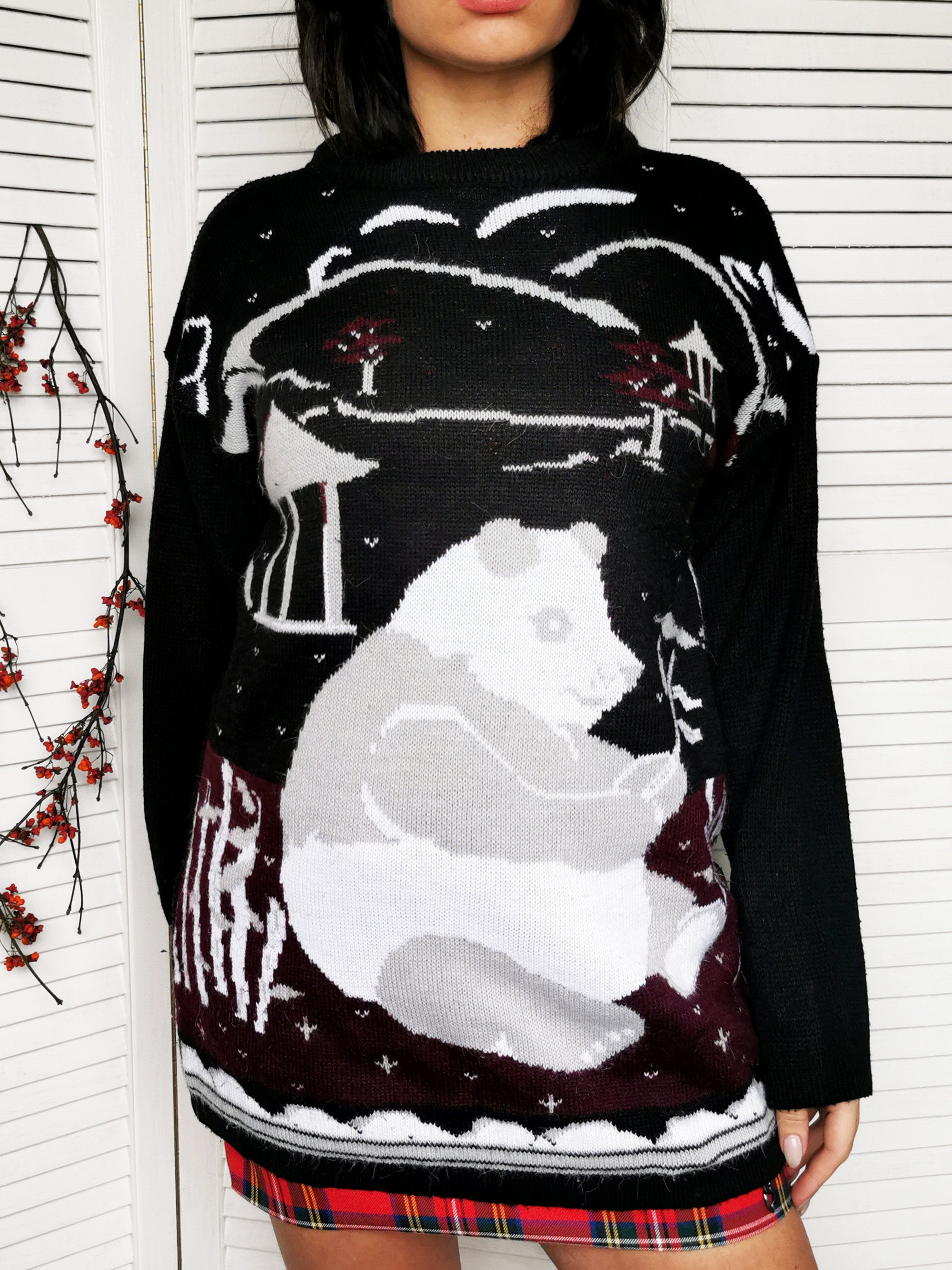 Vintage 90s Panda print jumper sweater in black