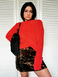 Vintage 90s minimalist fluffy jumper sweater in red
