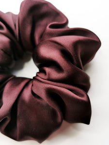 Handmade BIG mahogany 100% SILK hair scrunchy