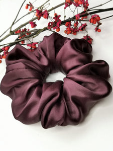 Handmade BIG mahogany 100% SILK hair scrunchy