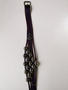 Vintage 90s real leather purple belt with metal beads
