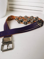 Load image into Gallery viewer, Vintage 90s real leather purple belt with metal beads
