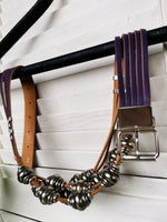 Load image into Gallery viewer, Vintage 90s real leather purple belt with metal beads
