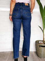 Load image into Gallery viewer, 90s Vintage high waist blue denim straight cut off jeans
