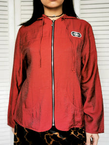 Vintage 90s thin shimmer red jacket with a hood