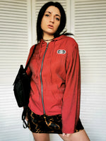 Load image into Gallery viewer, Vintage 90s thin shimmer red jacket with a hood
