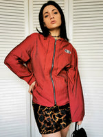 Load image into Gallery viewer, Vintage 90s thin shimmer red jacket with a hood
