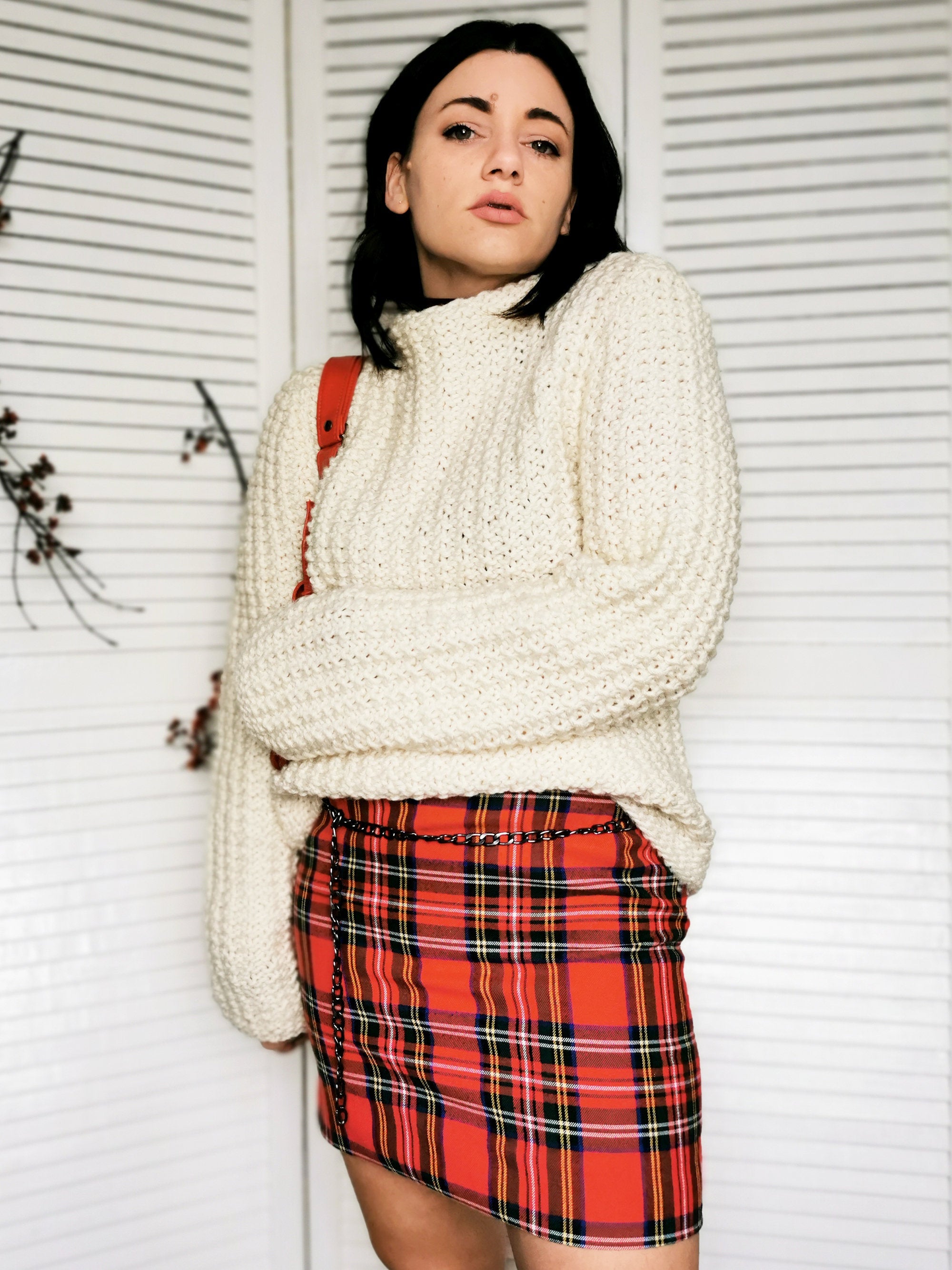 Vintage 90s white handmade chunky knit oversize jumper