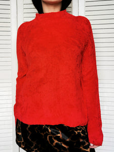 Vintage 90s minimalist fluffy jumper sweater in red