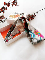 Load image into Gallery viewer, 100% silk Handmade grey colorful floral hair secure headband
