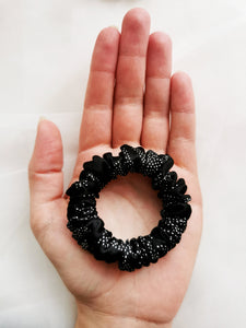 100% silk Handmade 2 pieces black dot print Scrunchy & Headband set