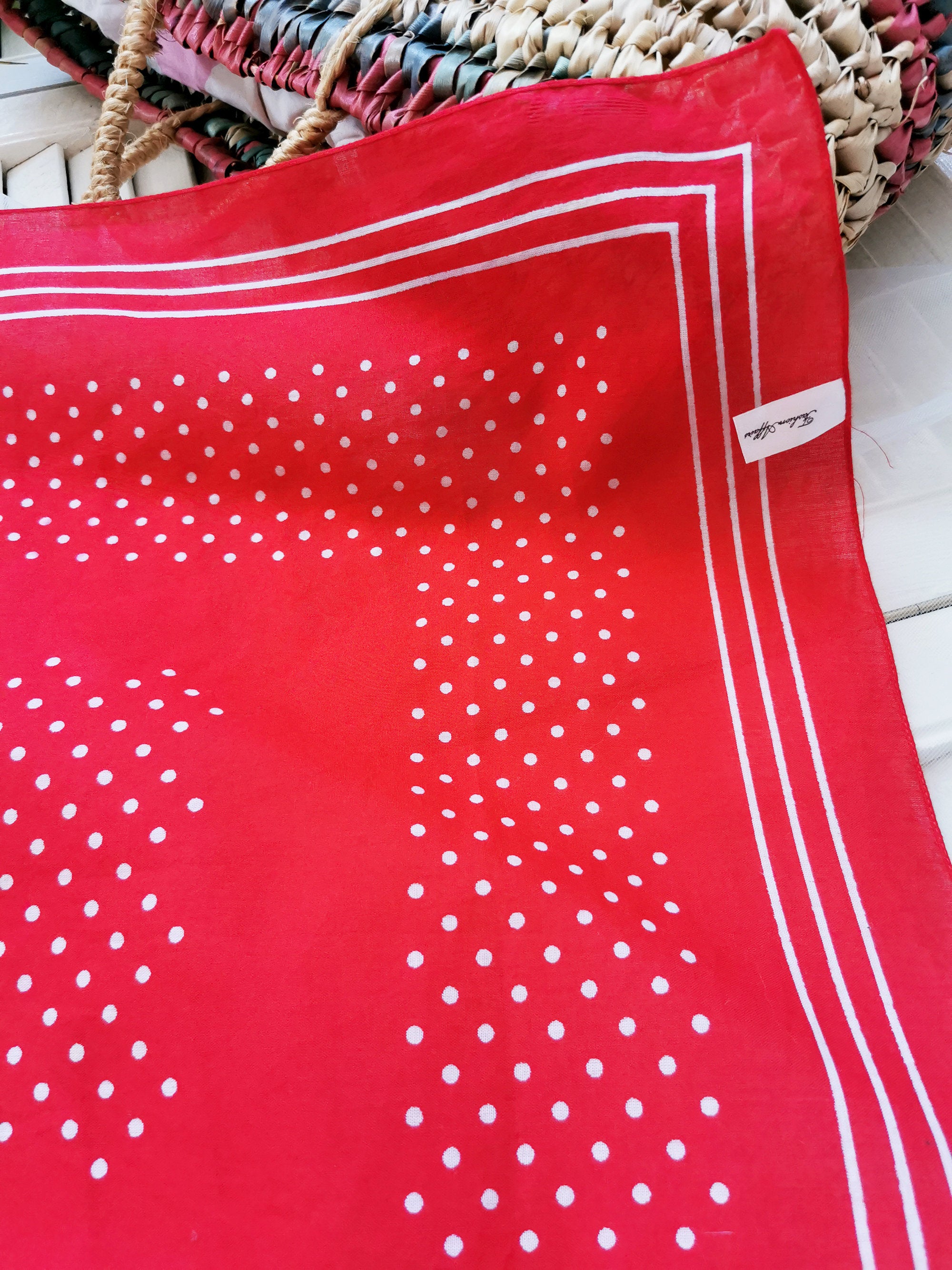 Vintage 90s red polka dot square scarf bandana