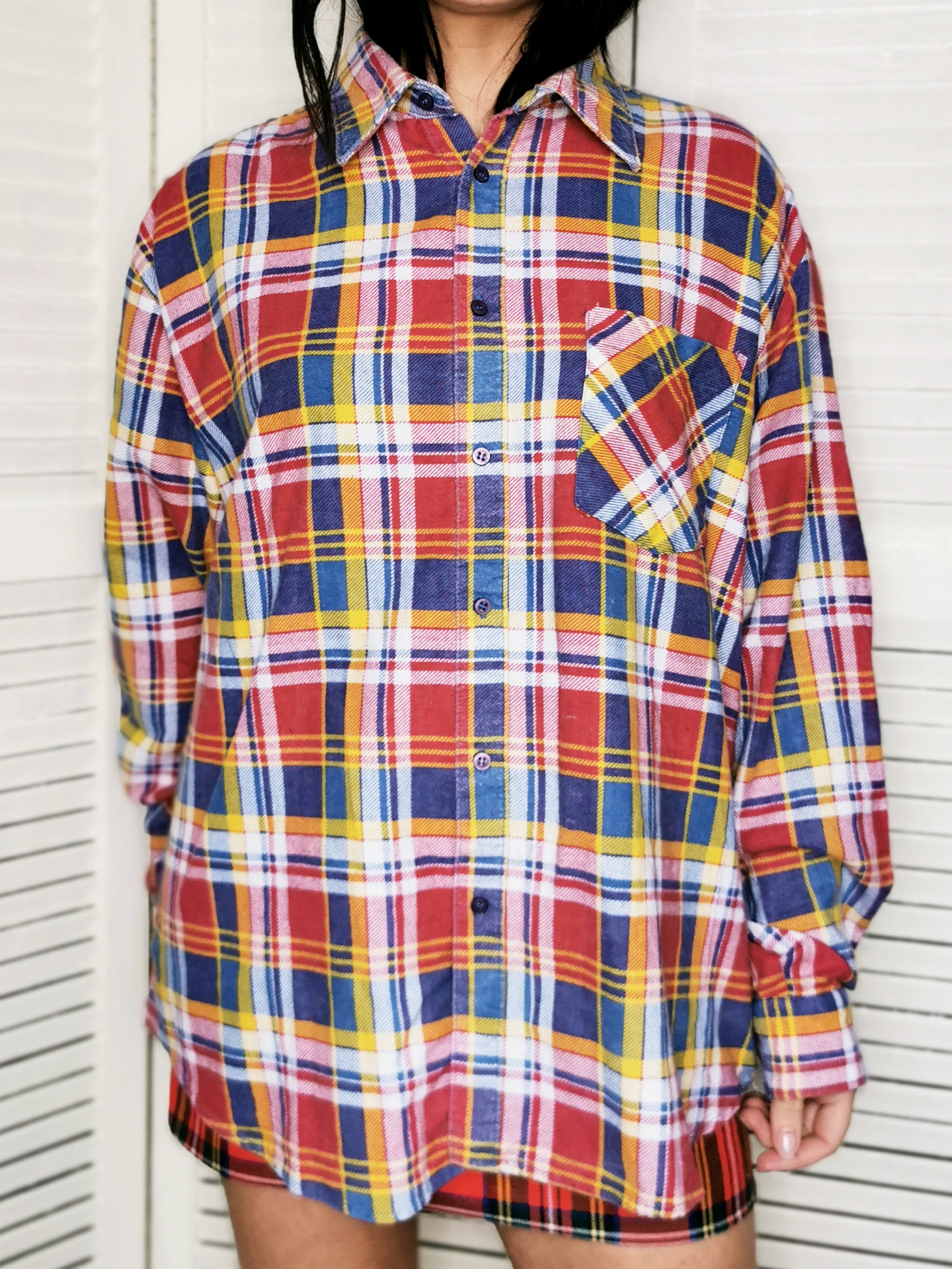 Vintage 90s checked colorful oversize unisex shirt