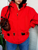 Load image into Gallery viewer, Vintage 90s red chess print hooded jacket
