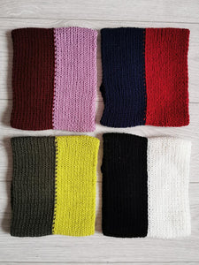 100% merino wool Handmade knitted color block neck warmer ring shawl