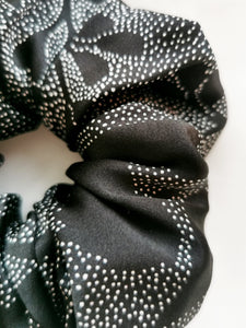 100% SILK Handmade BIG black dot print hair scrunchy