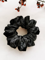 Load image into Gallery viewer, 100% SILK Handmade black dot print medium hair scrunchy
