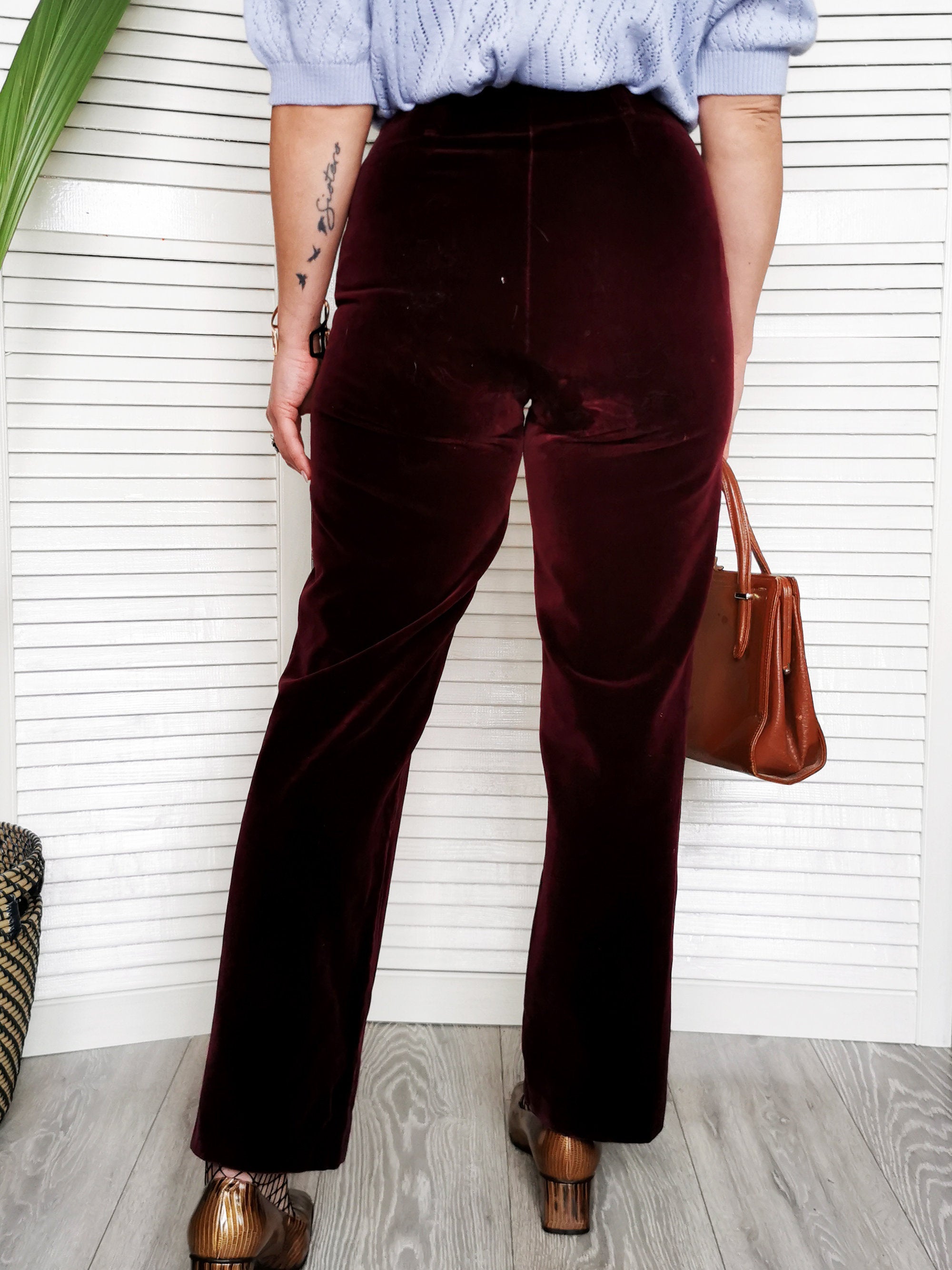 Vintage 90s velveteen purple mid waist straigth pants