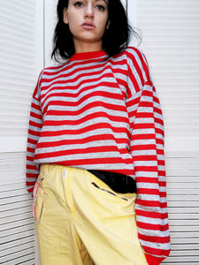 Vintage 90s red & grey striped crewneck sweatshirt