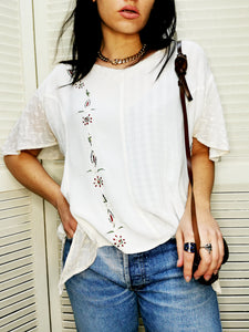 Vintage 80s milky white embroidered Bohemian top blouse