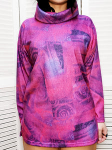 Vintage 90s purple abstract print roll neck sweatshirt top