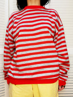 Load image into Gallery viewer, Vintage 90s red &amp; grey striped crewneck sweatshirt
