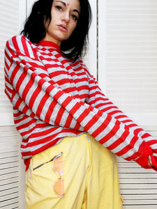 Vintage 90s red & grey striped crewneck sweatshirt