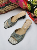 Load image into Gallery viewer, Vintage 90s square toe snake print mid heel slippers sandals
