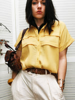 Load image into Gallery viewer, Vintage 80s minimalist mustard yellow blouse top
