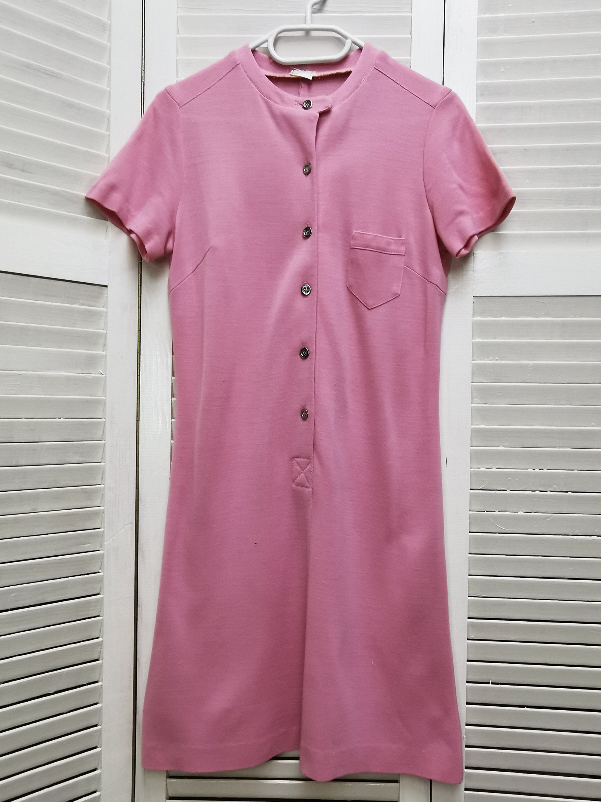 Vintage 80s minimalist pink button front mini dress