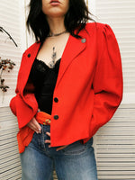 Load image into Gallery viewer, Vintage 80s red puff sleeve button down blazer jacket
