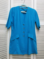 Load image into Gallery viewer, Vintage 80s minimalist blue button down long blouse top
