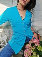 Load image into Gallery viewer, Vintage 80s minimalist blue button down long blouse top
