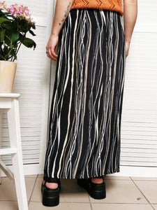 Vintage 90s black stripes print summer maxi skirt