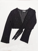 Load image into Gallery viewer, Vintage 90s black sheer knit cropped tie up cardigan top
