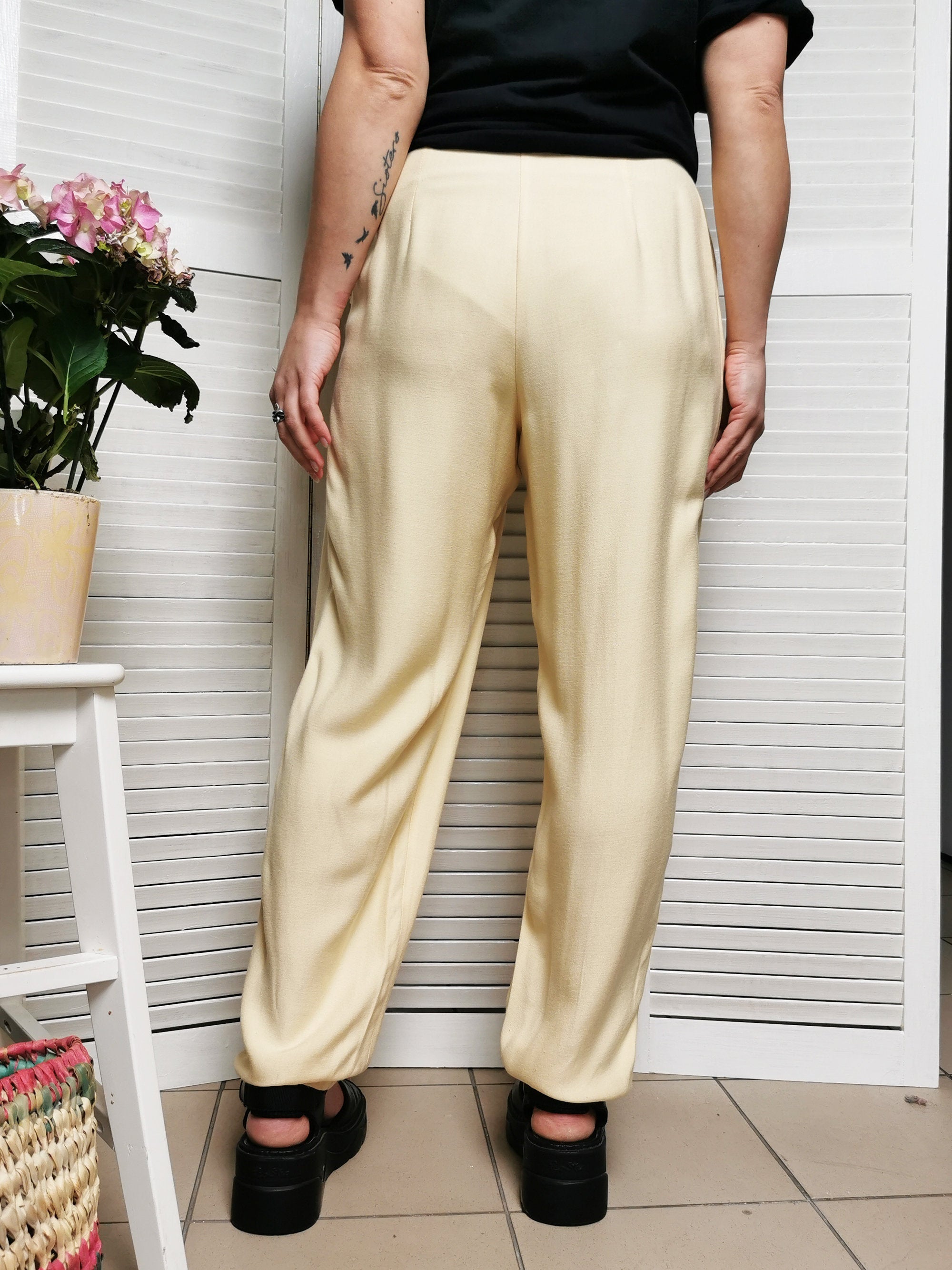 Vintage 80s yellow high waist casual summer pants