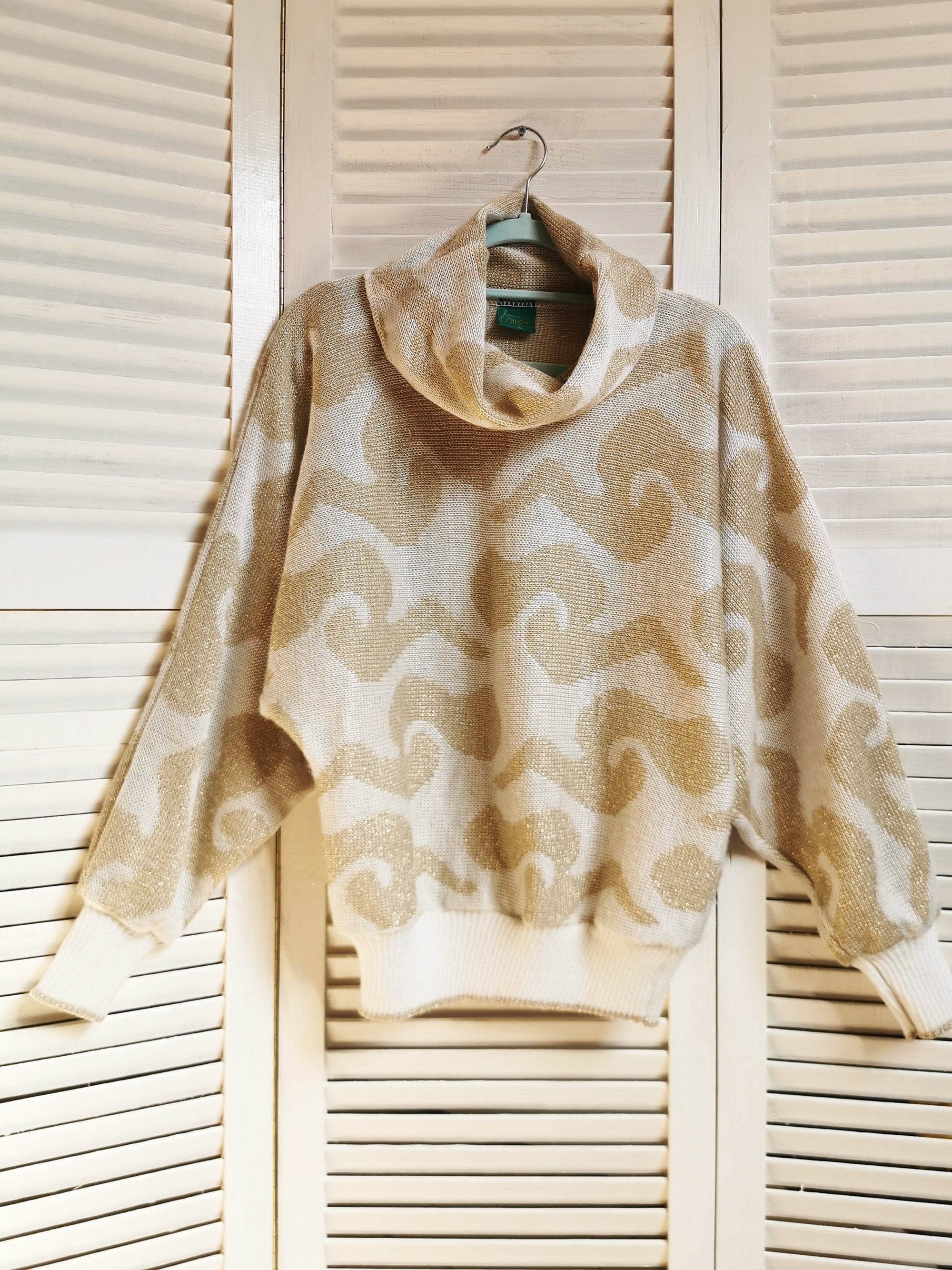 Vintage 90s shimmer knit roll neck jumper sweater