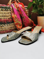 Load image into Gallery viewer, Vintage 90s square toe snake print mid heel slippers sandals
