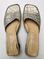 Load image into Gallery viewer, Vintage 90s square toe snake print mid heel slippers sandals

