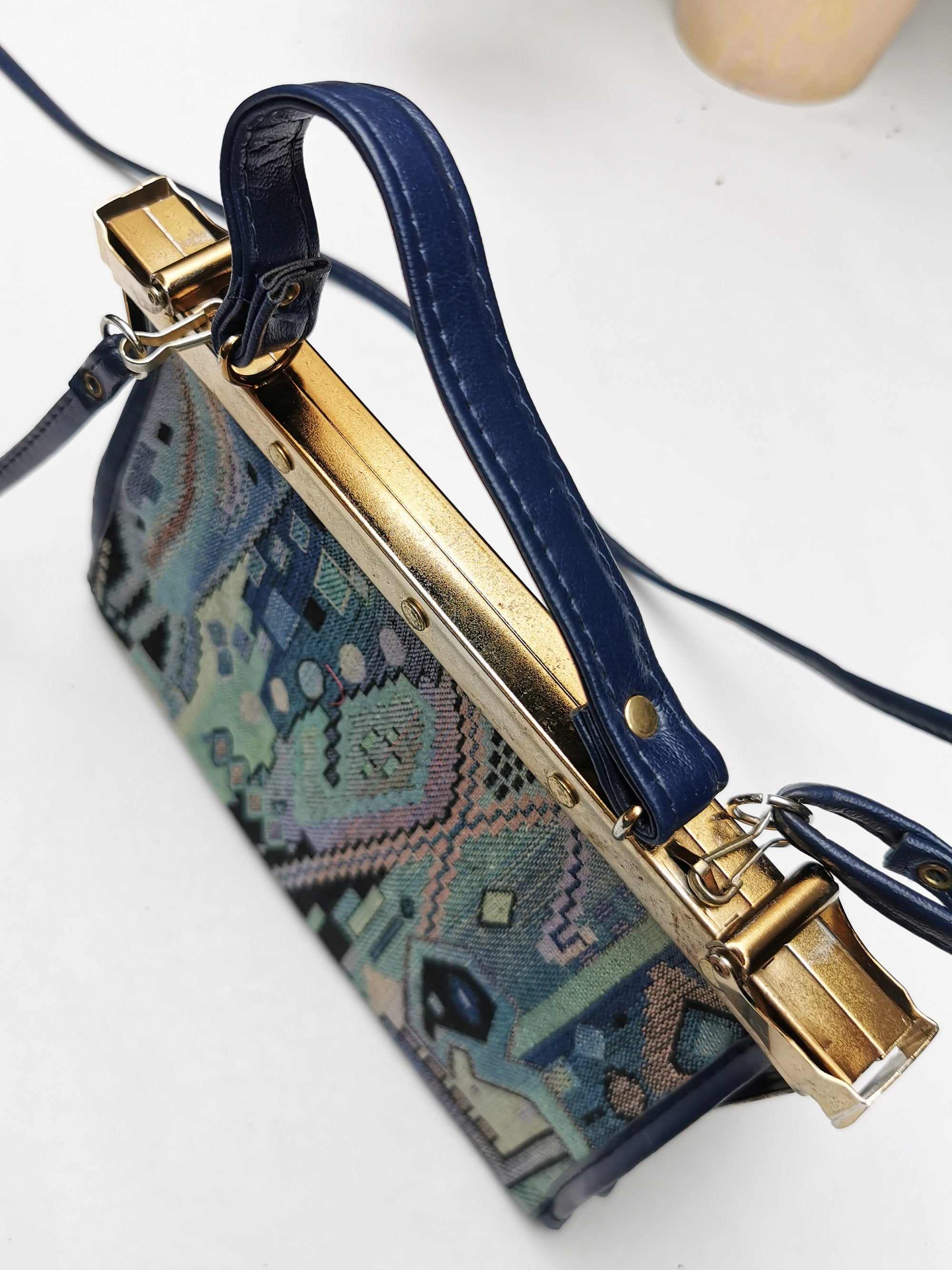 Vintage 60s retro small Carpet crossbody frame bag