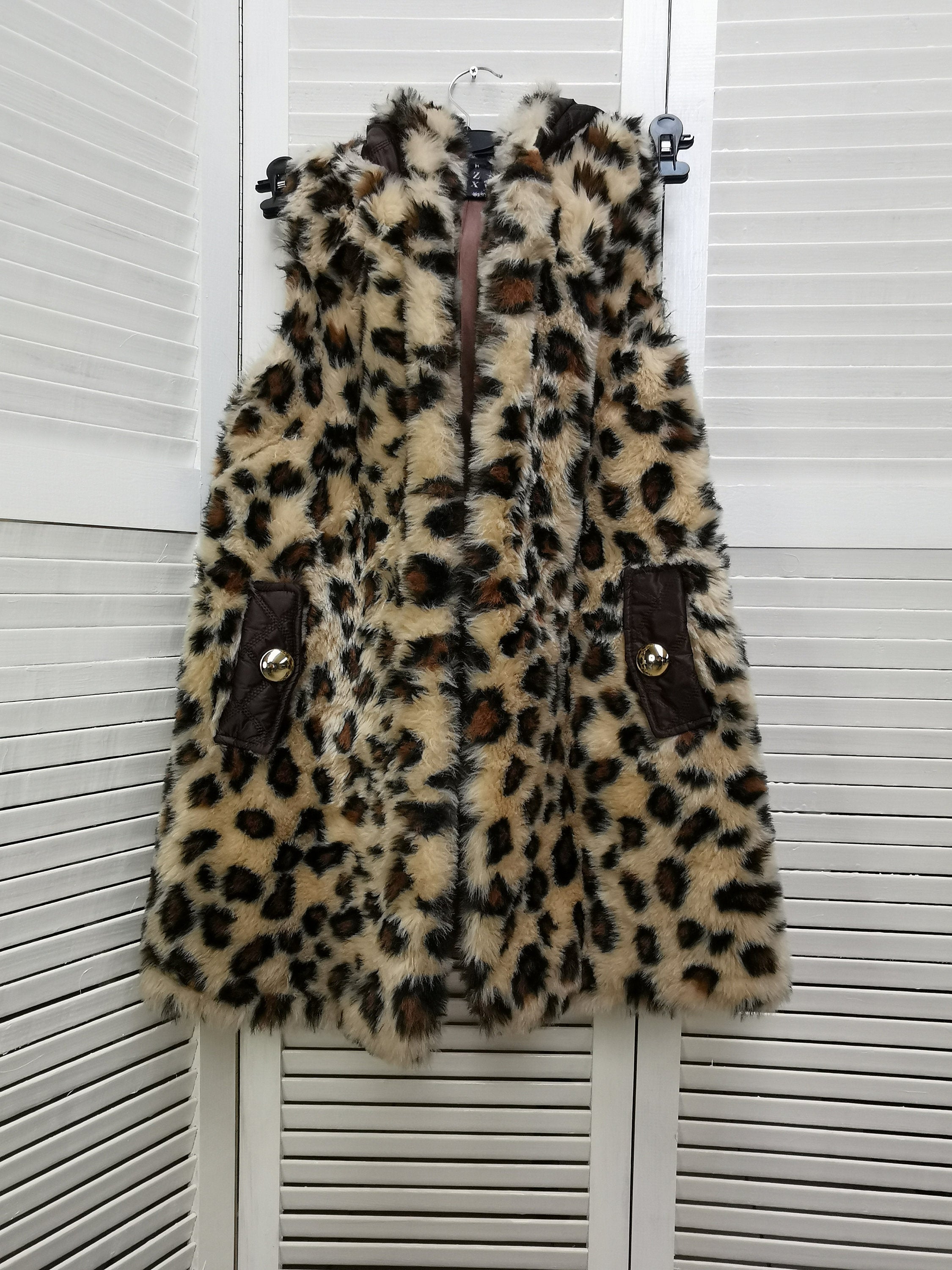 Vintage 90s animal print faux fur padded vest jacket