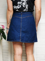 Load image into Gallery viewer, Vintage 00s blue denim mini skirt with front buttons
