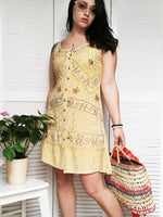 Load image into Gallery viewer, Vintage 90s embroidery yellow mini summer dress
