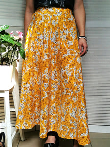 Vintage 90s yellow abstract print full maxi summer skirt