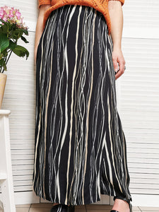 Vintage 90s black stripes print summer maxi skirt