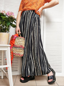 Vintage 90s black stripes print summer maxi skirt