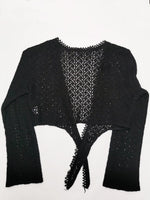 Load image into Gallery viewer, Vintage 90s black sheer knit cropped tie up cardigan top
