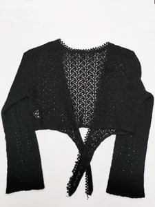 Vintage 90s black sheer knit cropped tie up cardigan top