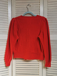 Vintage 80s red knit woolen puff sleeve cardigan top