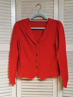 Load image into Gallery viewer, Vintage 80s red knit woolen puff sleeve cardigan top
